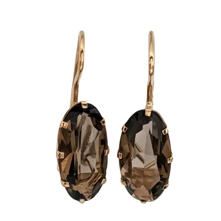 Örhängen, 14K guld, Rökkvarts 6 x 13 mm, örhängenas totala längd 22 mm, fint skick, stenar utan anmärkning Vikt: 1,9 g