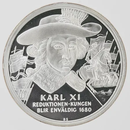 Mynt Kungariket Sverige Karl XI, Reduktionen Kungen Blir Enväldig 1680, 925/1000 silver, platsetui. Vikt: 27,5 g