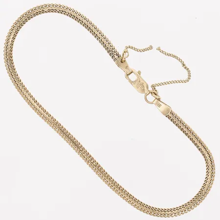 Armband manglad rävsvans, längd 19cm, bredd 3mm, tillverkad av Balestra, Italien, defekt säkerhetskedja, bucklor, 18K guld Vikt: 4 g