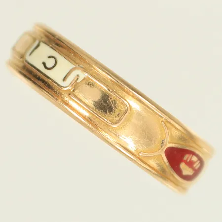 Ring med emaljdetaljer stl 18½, bredd 5mm, 18K, 3,4g