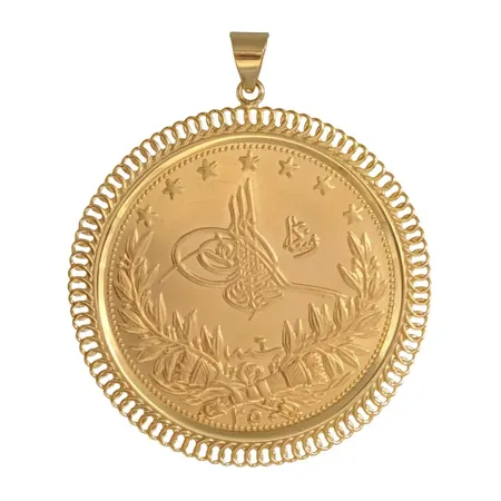 Hänge, 14K guld med mynt, 22K, 500 Kurush, 33,07g, total vikt 38,7g