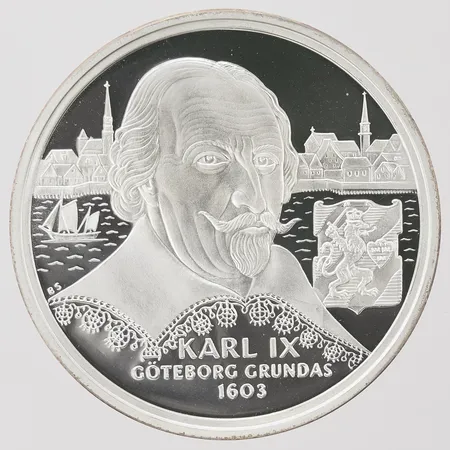 Mynt Kungariket Sverige Karl IX, Göteborg grundas 1603, 925/1000 silver, plastetui. Vikt: 27,4 g