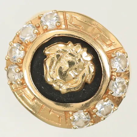 Ring med svart sten och vita stenar stl 16¾, bredd 3,5-16mm, 14K, 6,1g bruttovikt 