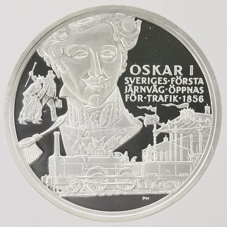 Mynt Kungariket Oskar I, Sveriges första järnväg öppnas för trafik 1856, 925/1000 silver, plastetui. Vikt: 27,7 g