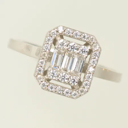 Ring med vita stenar stl 17½, bredd 2-10mm, 14K, 2,6g 