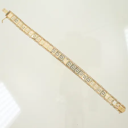 Armband längd 19cm, bredd 10mm, trasig, skeva länkdelar, slapp låsåtta, 14K, 10g Vikt: 10 g