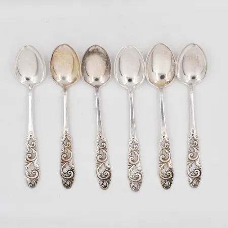 6 Kaffeskedar, modell Telemark, längd 11,2cm, silver 830/1000 Vikt: 56,5 g