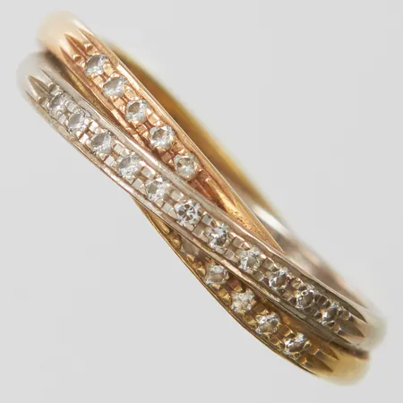 Ring med diamanter 21 x ca 0,01ct, stl18¼, bredd 4mm, finska stämplar, Åbo, år 1989, trefärgat, 18K Vikt: 5,9 g