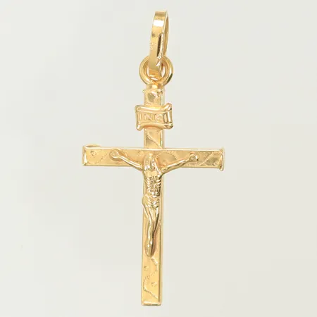 Hänge krucifix, längd 31mm inkl ögla, bredd 2-15mm, 18K, 1,6g Vikt: 1,6 g