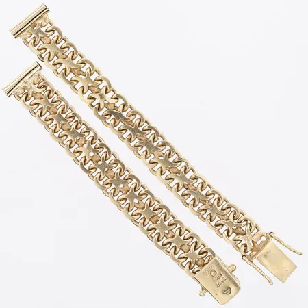 Klockarmband X-länk, bredd 11mm, kistlås med dubbla låsåttor, längd 15,2cm, 18K guld