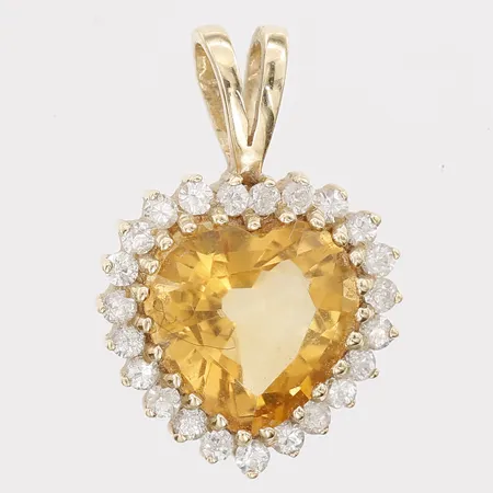 Hänge med orange och vita stenar, längd: 21mm, bredd: 14,5mm, 14K guld Vikt: 2,7 g