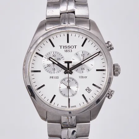 Herrur Tissot 1853 Ø ca 45mm, stål, quartz, datum, referensnummer: T101417A, stållänk med viklås, batteribyte krävs, inga tillbehör