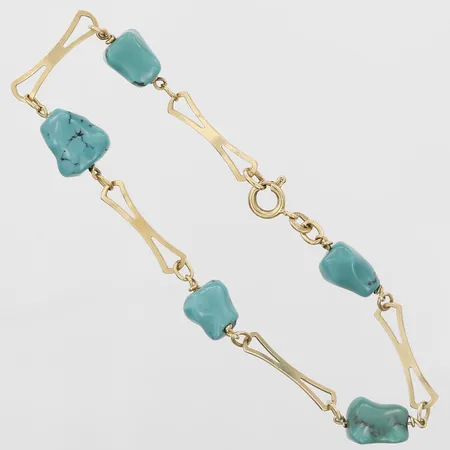 Armband med turkoser, längd 21cm, bredd 11mm, 18K guld Vikt: 8,2 g