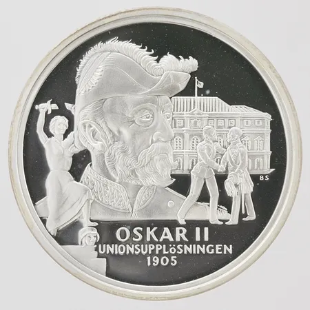 Mynt Kungariket Sverige Oskar II, unionsupplösningen 1905, 925/1000 silver, plastetui. Vikt: 27,3 g