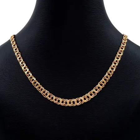 Halskedja Bismarck, 18K guld, doserad modell, tillverkarstämpel LBA, svensk kontrollstämpel, längd 43,3 cm, bredd 3,7 - 6,7 mm, fint skick Vikt: 17,2 g