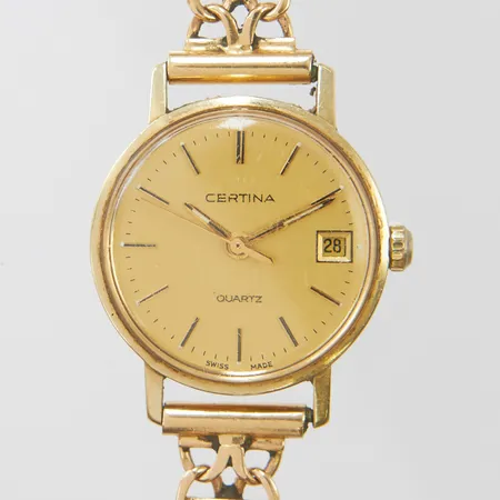 Damur Certina 14K, quartz, 22mm, datum, armband X-länk i 18K, längd ca 19cm, bredd 8mm, bruttovikt 22,7g. 