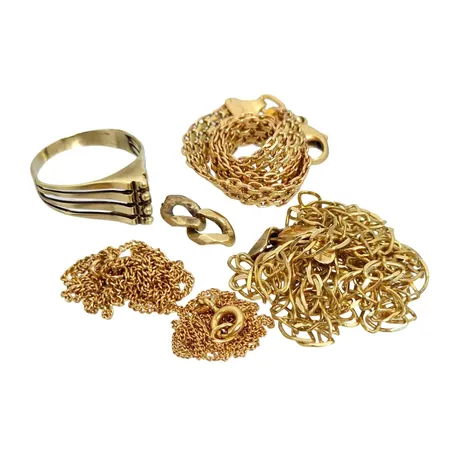 Diverse smycken, 14K guld - 11,3g, 18K guld - 9,7g, defekter, slitage