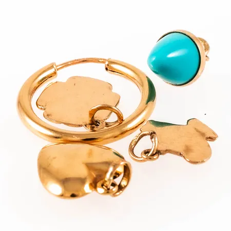 Diverse defekt guld i 18K. Vikt: 3,3g. 