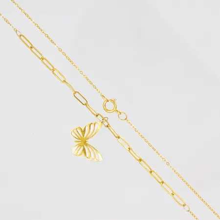 Collier med hänge fjäril 45cm, vit emaljering, 21K Vikt: 1,2 g