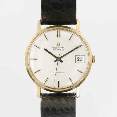 Armbandsur Certina Blue Ribbon automatic, Ø 34mm, datum, plexiglas, boett i 18K , graverad bakboett, originaletui försäkringsbevis från 1975 medföljer.