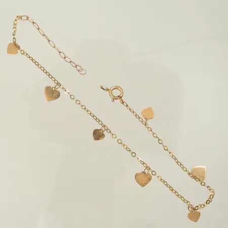 Armband med hjärtberlocker, defekt, lås gått av, 14K, 1,5g Vikt: 1,5 g
