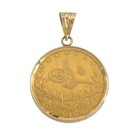 Hänge, 14K guld med mynt 100 Kurush, 7,2g 22K, totalvikt 7,8g