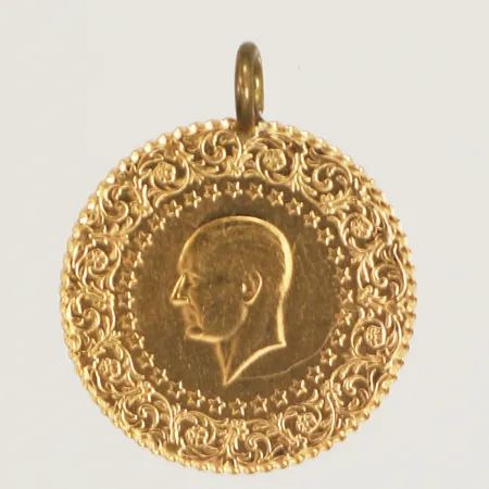Mynt Ataturk, Ø18mm, ögla i oädel metall, 21,6K Vikt: 1,8 g