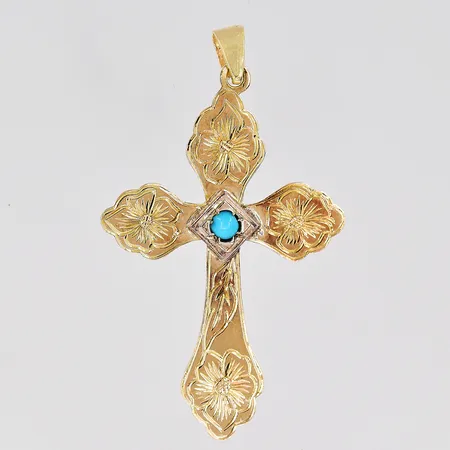 Hänge kors med turkos, längd 42mm, bredd 24,6mm, 14K