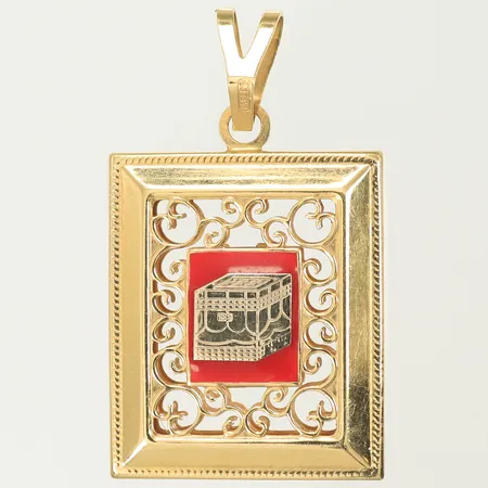 Hänge med emaljdetaljer, längd 37mm inkl ögla, 20mm 18K, 5,5g Vikt: 5,5 g