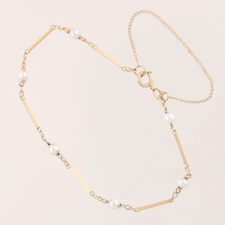 Armband med odlade sötvattenspärlor, längd: 17cm, bredd: 1-3,5mm, säkerhetskedja, 18K  Vikt: 2,6 g