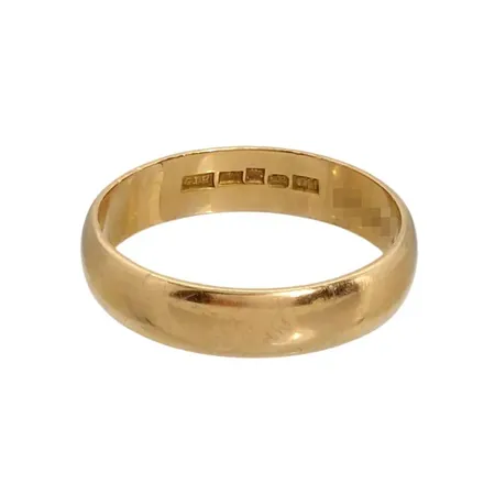 Ring, 18K guld, slät modell, Ø19¾ mm, bredd 5 mm, gravyr Vikt: 5,4 g
