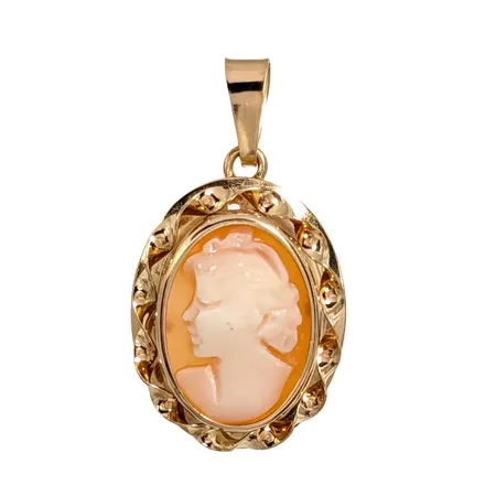 Caméhänge, 18K guld, längd inkl. ögla 25 mm, bredd 14 mm, fint skick Vikt: 1,6 g