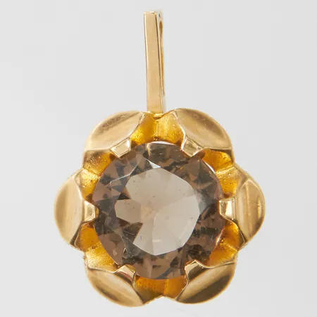 Hänge blomma med rökkvarts, längd ca 22mm, bredd 16mm, 18K, bruttovikt: 4,1g.