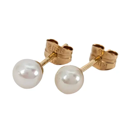 Örhängen, 18K guld, odlade Pärlor Ø 5 mm, blåvitrosa ton, god lyster, originalploppar, fint skick Vikt: 0,8 g