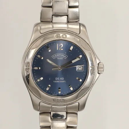 Armbandsur Certina DS 40, quartz, Ø38mm, datum, nummer 260 7026 42, länk i stål, längd 19cm, viklås, repig, inga övriga tillbehör