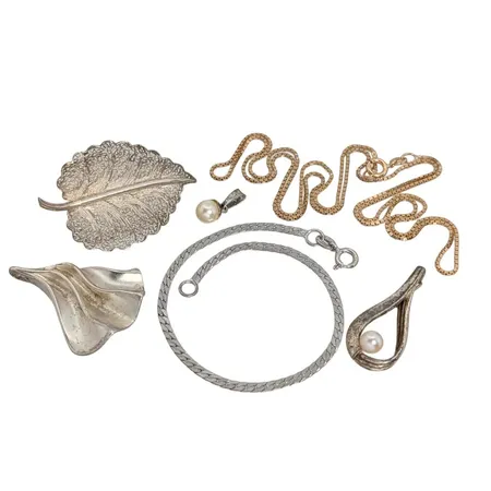 Silversmycken, 6 delar, bl.a. Halskedja Venezia, förgylld, längd 61 cm, Armband, längd 19 cm Vikt: 19,6 g