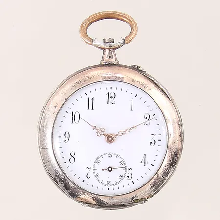 Fickur, Ø34mm, manuell, boett-nr: 6149 2, liten sekundvisare, plexiglas, saknar krona, går ej, silver 800/1000, bruttovikt: 26,7g