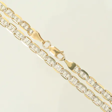 Halskedja tvåfärgad, längd 60cm, bredd 4mm, ojämn länk, 14K, 12,3g Vikt: 12,3 g