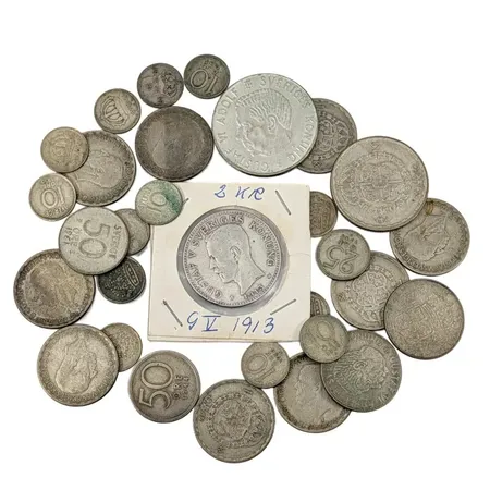 Parti svenska silvermynt, 400-800/1000, finvikt cirka 67g Vikt: 67 g
