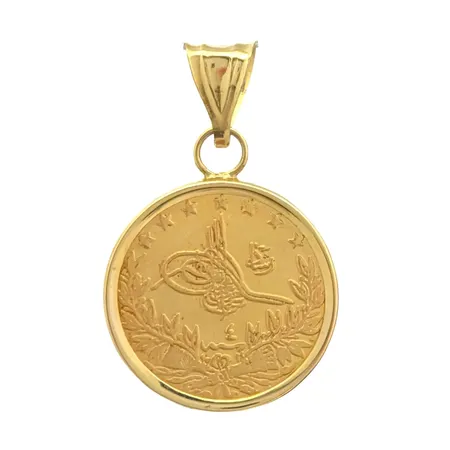 Hänge / mynt, hållare i 14K och mynt i 21K guld, Ø18 mm, längd med ögla 29 mm,  Vikt: 3,5 g