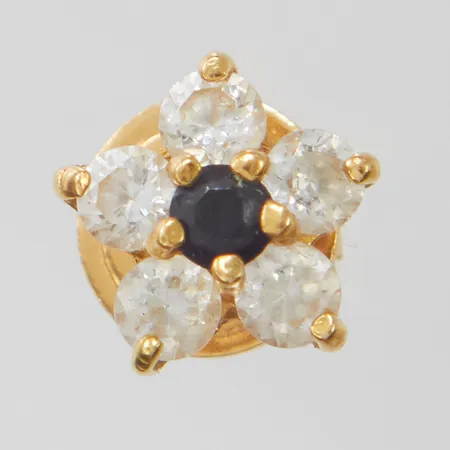 Udda örhänge blomma med stenar, ca 8mm, skeva samt bucklig stift, 21K, bruttovikt: 1,4g Vikt: 0 g