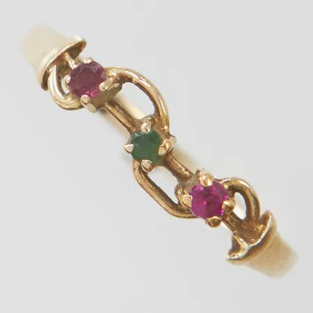 Ring med stenar, stl16½, bredd 1,5-4mm, engelska stämplar, bucklig skena, 9K Vikt: 0,6 g