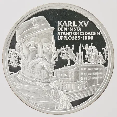 Mynt Kungariket Sverige Karl XV, den sista ståndsriksdagen upplöses 1866, 925/1000 silver, plastetui. Vikt: 27,9 g
