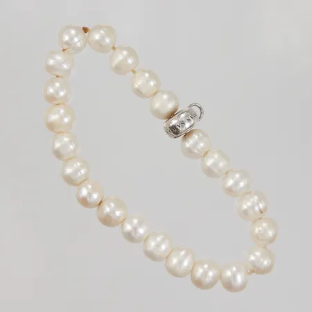 Armband odlade sötvattenpärlor på gummitråd, Thomas Sabo logotypkula 925/1000 silver, slitet gummiband Vikt: 0 g