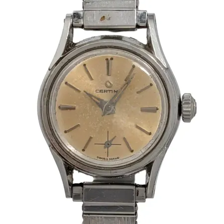 Damur Certina, stål, Ø22 mm, manuell - fullt fungerande, boettnummer 2001 068 42475 71, universal flexlänk i stål, mindre bruksmärken, 