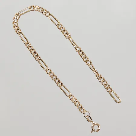 Armband Figaro 18,5cm, bredd 3,8mm, defekt lås, bucklor, skev, utländsk stämpel, 18K,  Vikt: 3 g
