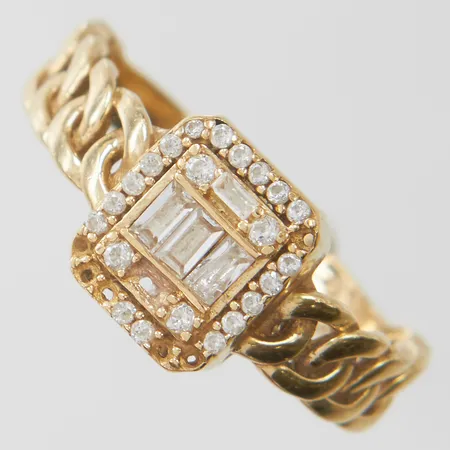 Ring med vita stenar, defekt, skev, saknar stenar, 14K, bruttovikt: 2,8g.