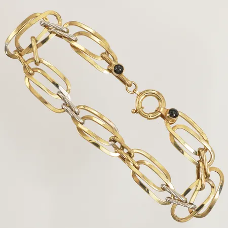 Armband med stenar, längd 19cm, 8,5mm, tvåfärgat, buckligt, 14K Vikt: 5,6 g