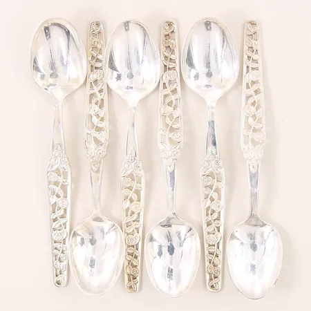 Kaffeskedar 6st, Rosenranka, längd 11,6cm, GAB, silver 830/1000 Vikt: 74,6 g