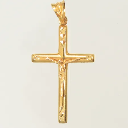 Hänge krucific, längd 31mm inkl ögla, bredd 2-16mm, 21K, 1,4g Vikt: 1,4 g